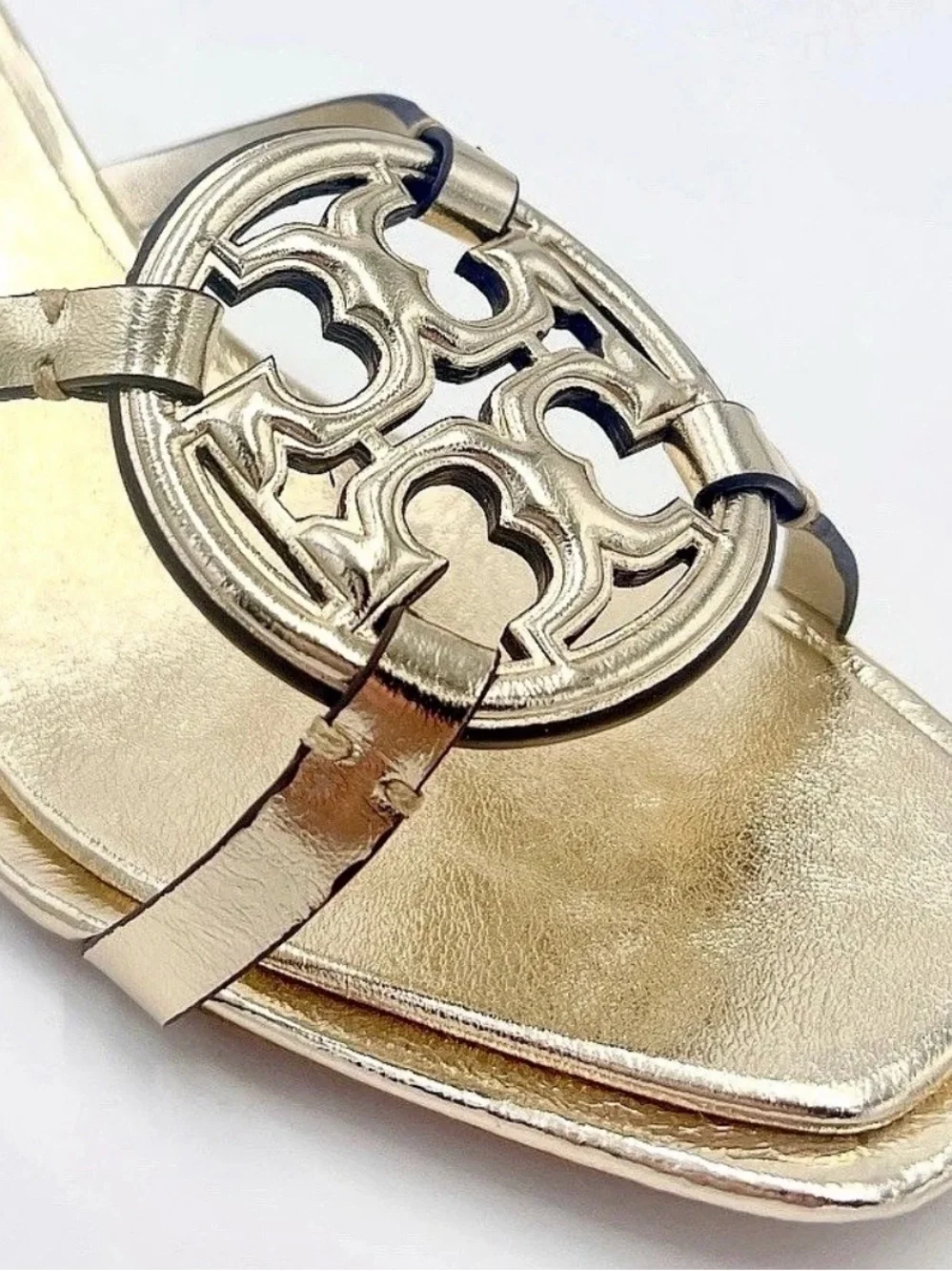 Tory Burch Metallic Gold Logo Kitten-Heel Slide Sandals